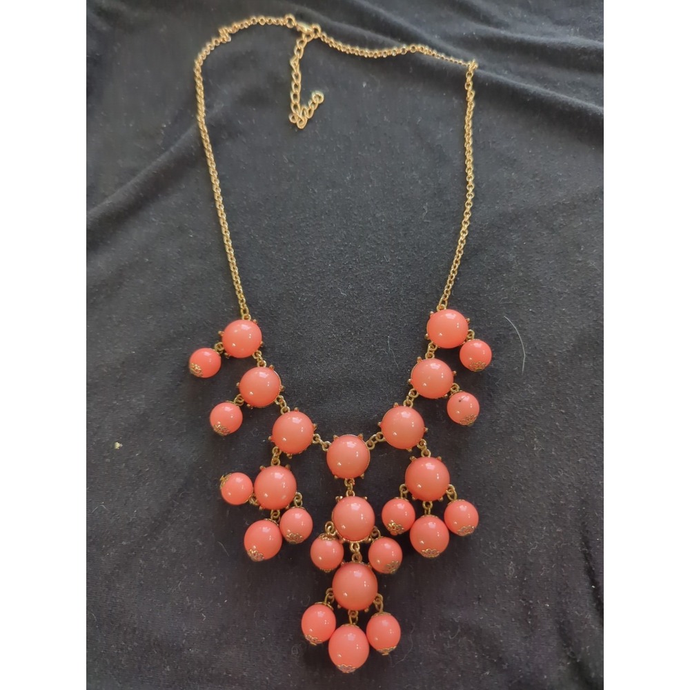 Vintage Peach and Opal‎ Crystal Necklace 18" Gold-Tone Bib